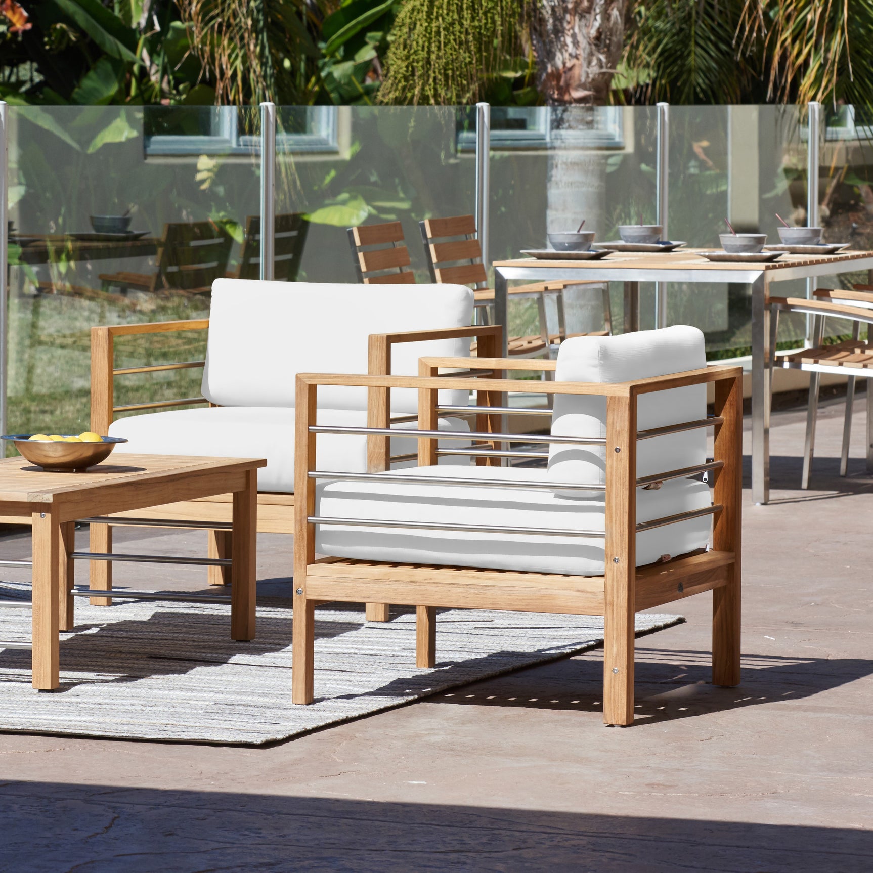 SoHo Teak White Outdoor Club Chair with Sunbrella® Cushion - Ornate Home