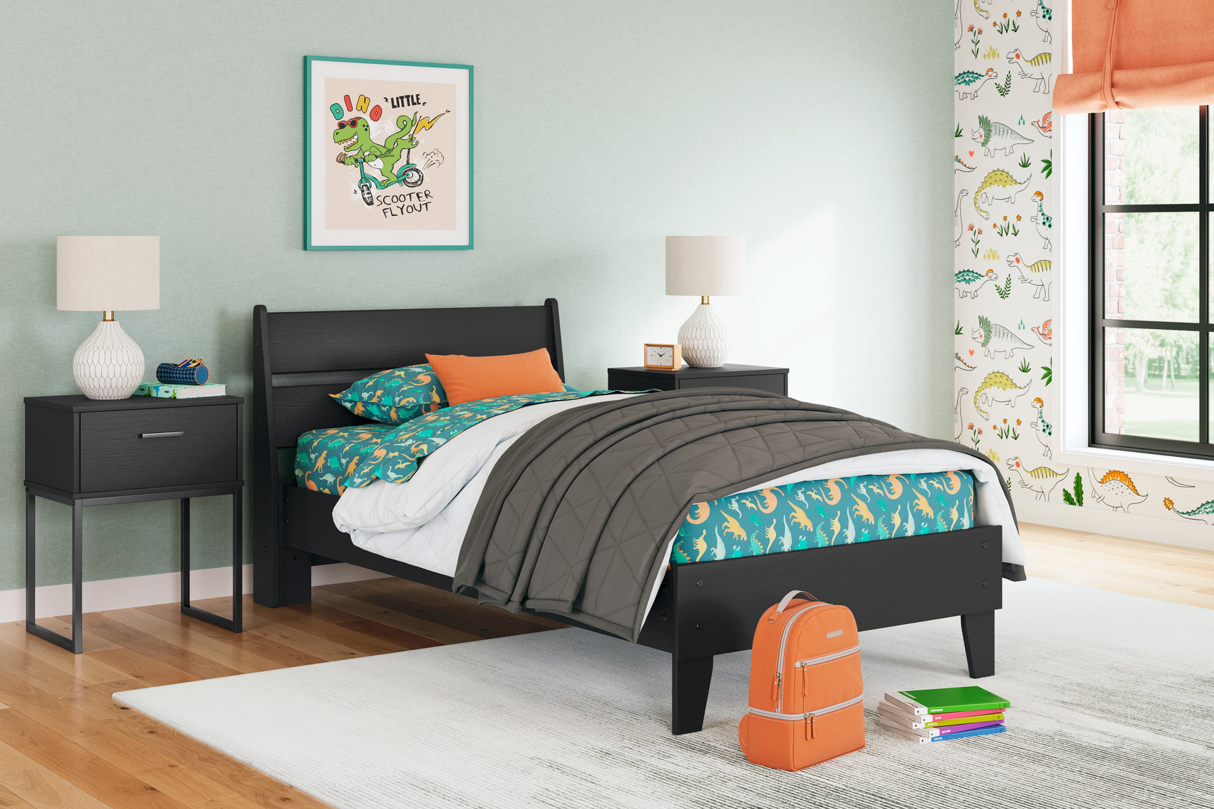 Socalle Black Twin Panel Platform Bed and Dresser - Ornate Home