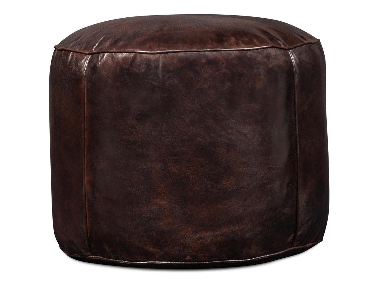 Soccerball Brown Leather Stool - Ornate Home