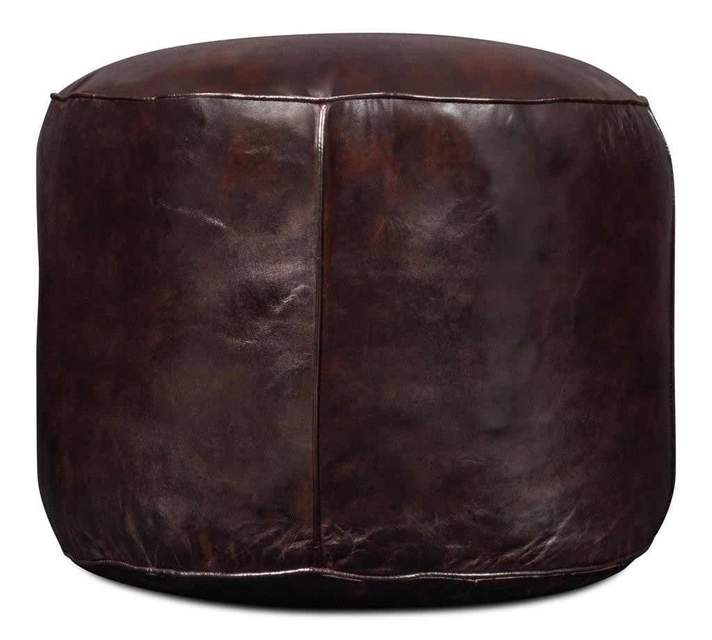 Soccerball Brown Leather Stool - Ornate Home