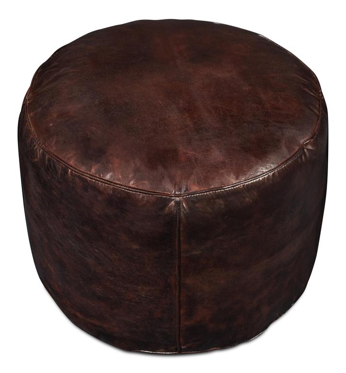Soccerball Brown Leather Stool - Ornate Home