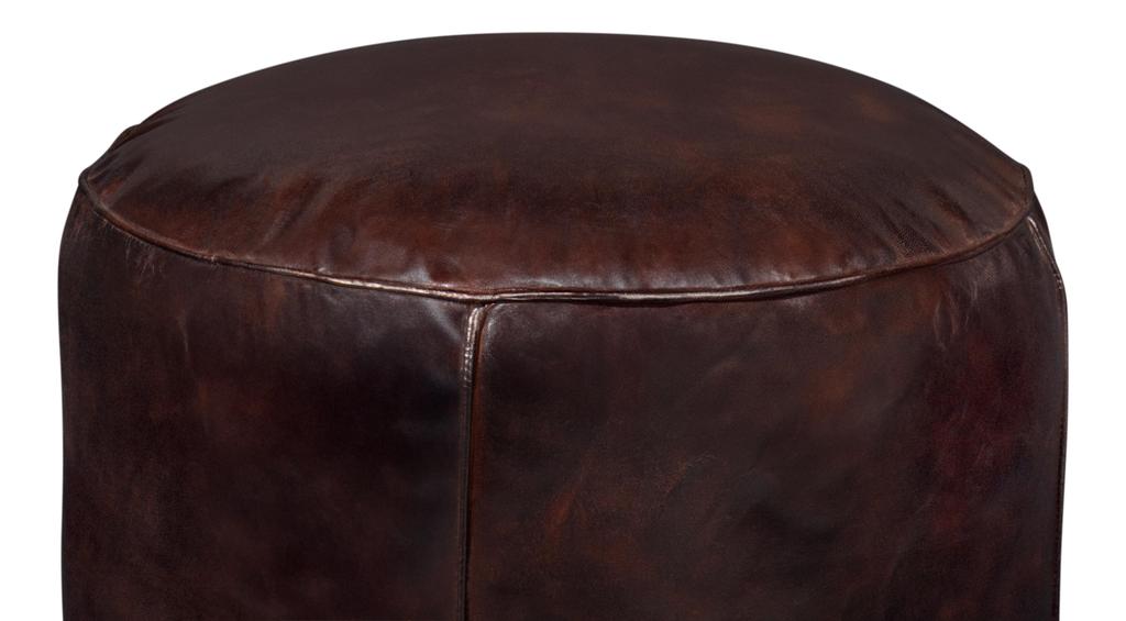 Soccerball Brown Leather Stool - Ornate Home