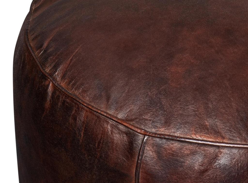 Soccerball Brown Leather Stool - Ornate Home
