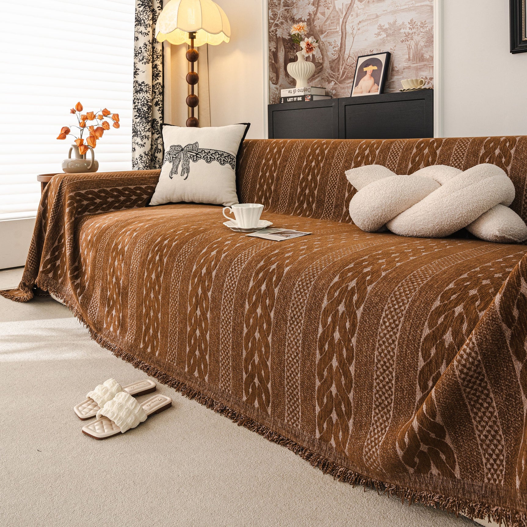 Sofa Cover Blanket Throw with Tassels, Decorative Furniture Protector for Dogs/Pets - Ornate Home