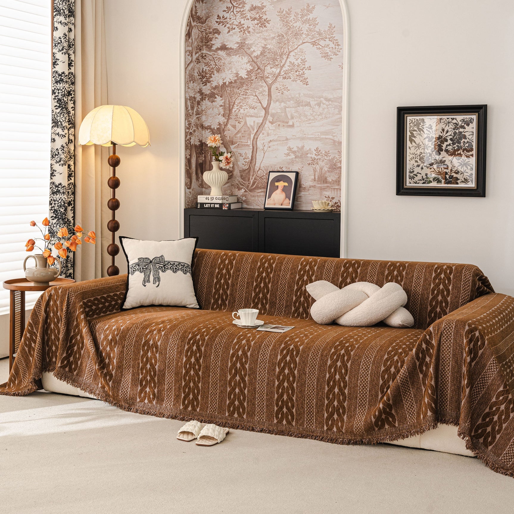 Sofa Cover Blanket Throw with Tassels, Decorative Furniture Protector for Dogs/Pets - Ornate Home