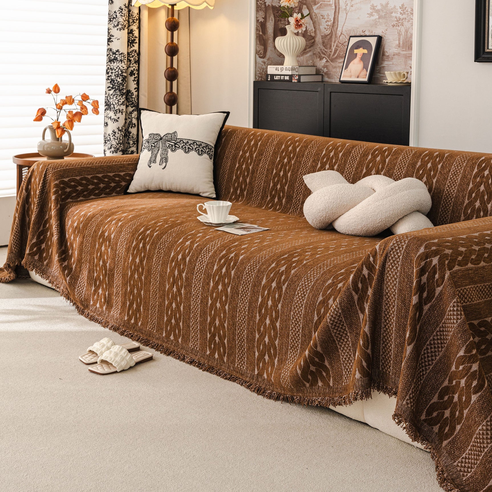 Sofa Cover Blanket Throw with Tassels, Decorative Furniture Protector for Dogs/Pets - Ornate Home