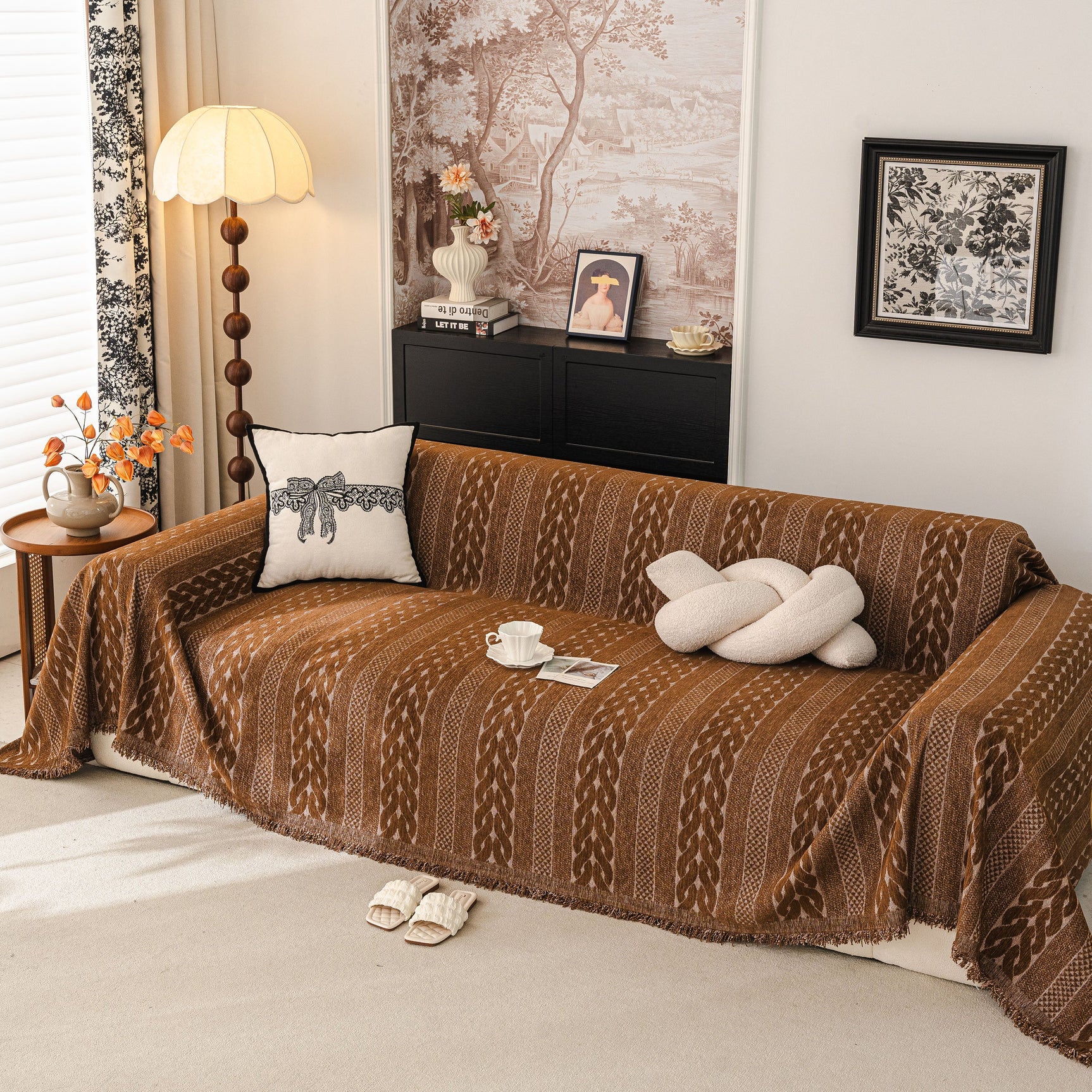 Sofa Cover Blanket Throw with Tassels, Decorative Furniture Protector for Dogs/Pets - Ornate Home