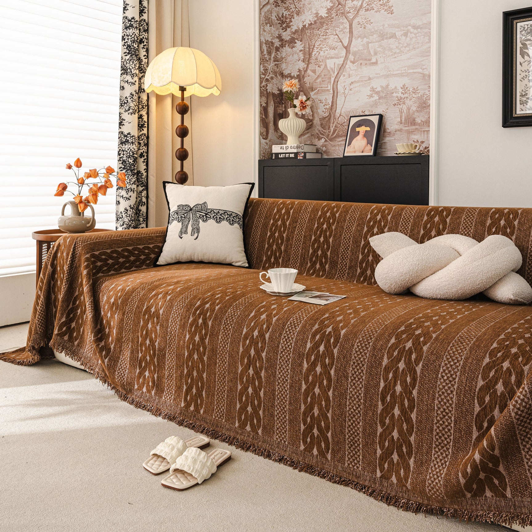 Sofa Cover Blanket Throw with Tassels, Decorative Furniture Protector for Dogs/Pets - Ornate Home