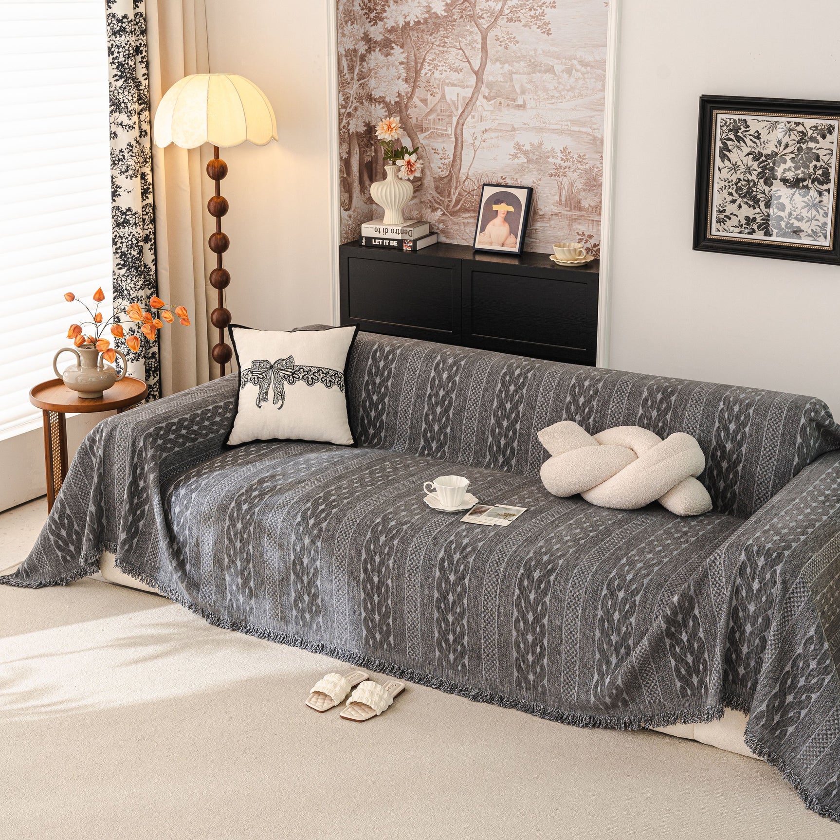 Sofa Cover Blanket Throw with Tassels, Decorative Furniture Protector for Dogs/Pets - Ornate Home