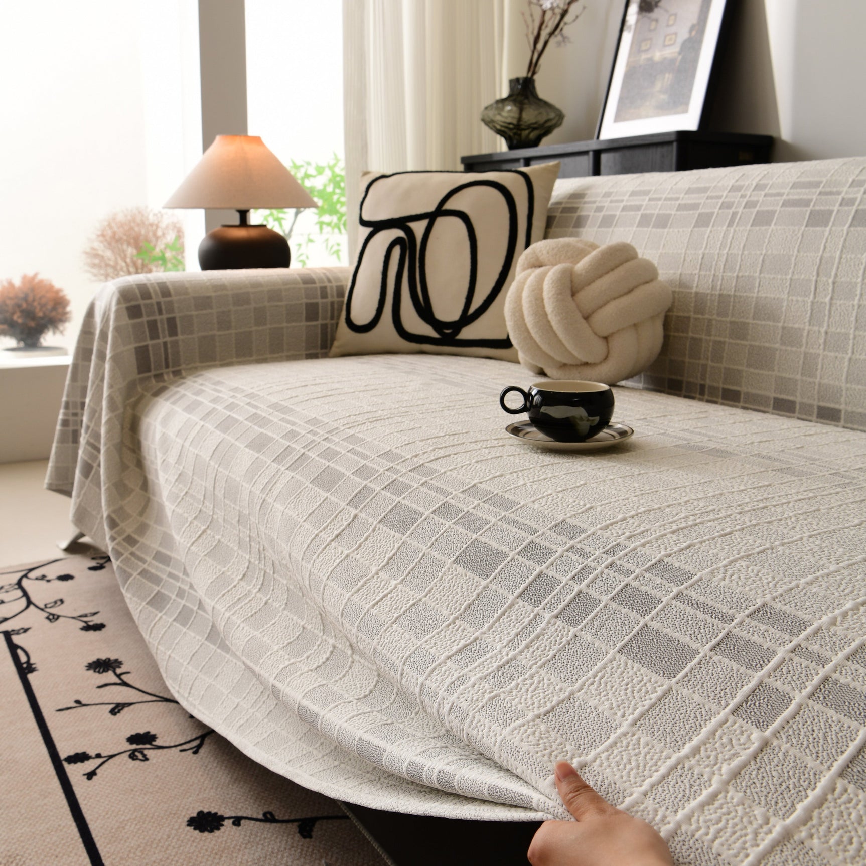 Sofa Cover Throw with Subtle Textured Stripes Lightweight Smooth Couch Slipcover - Ornate Home