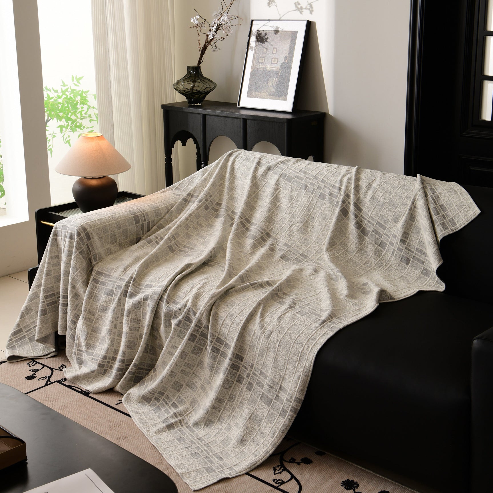 Sofa Cover Throw with Subtle Textured Stripes Lightweight Smooth Couch Slipcover - Ornate Home