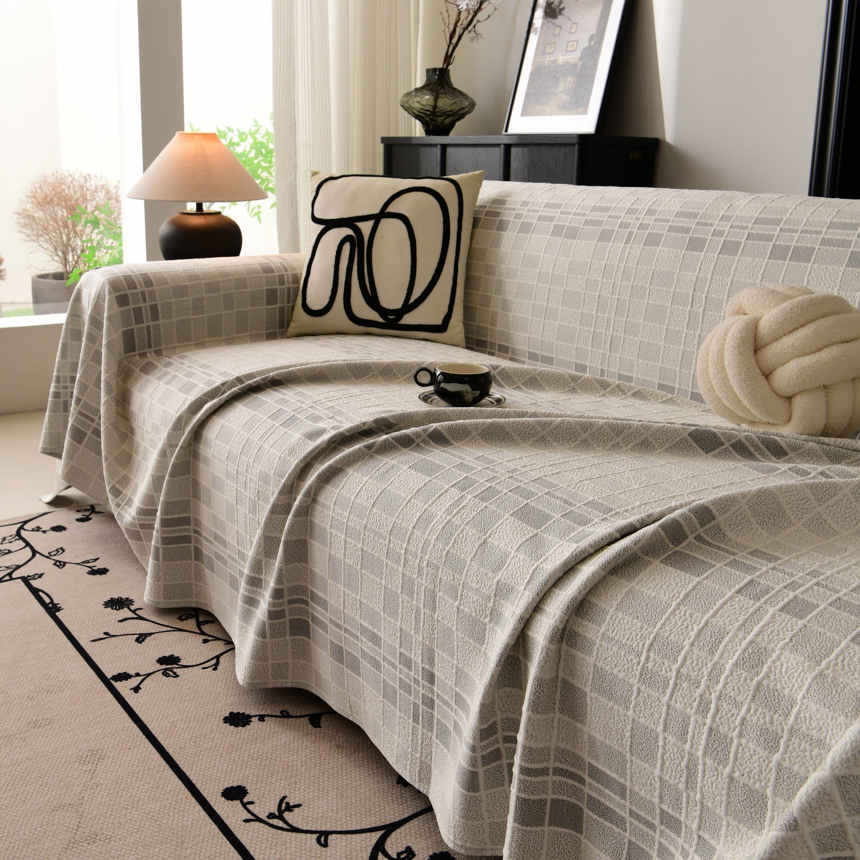Sofa Cover Throw with Subtle Textured Stripes Lightweight Smooth Couch Slipcover - Ornate Home