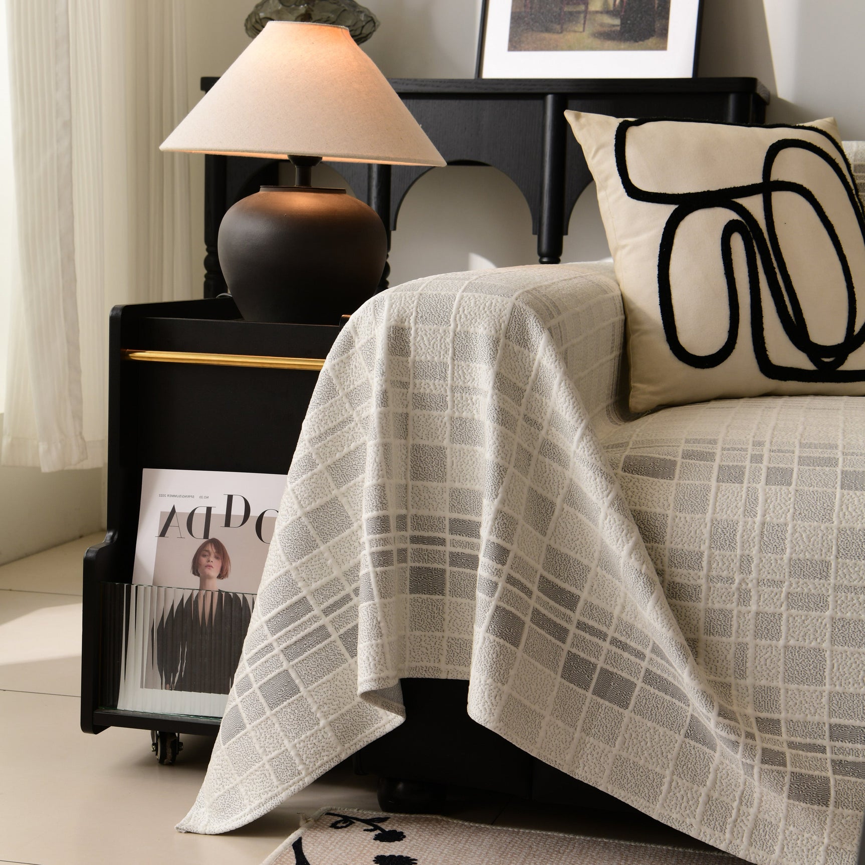 Sofa Cover Throw with Subtle Textured Stripes Lightweight Smooth Couch Slipcover - Ornate Home