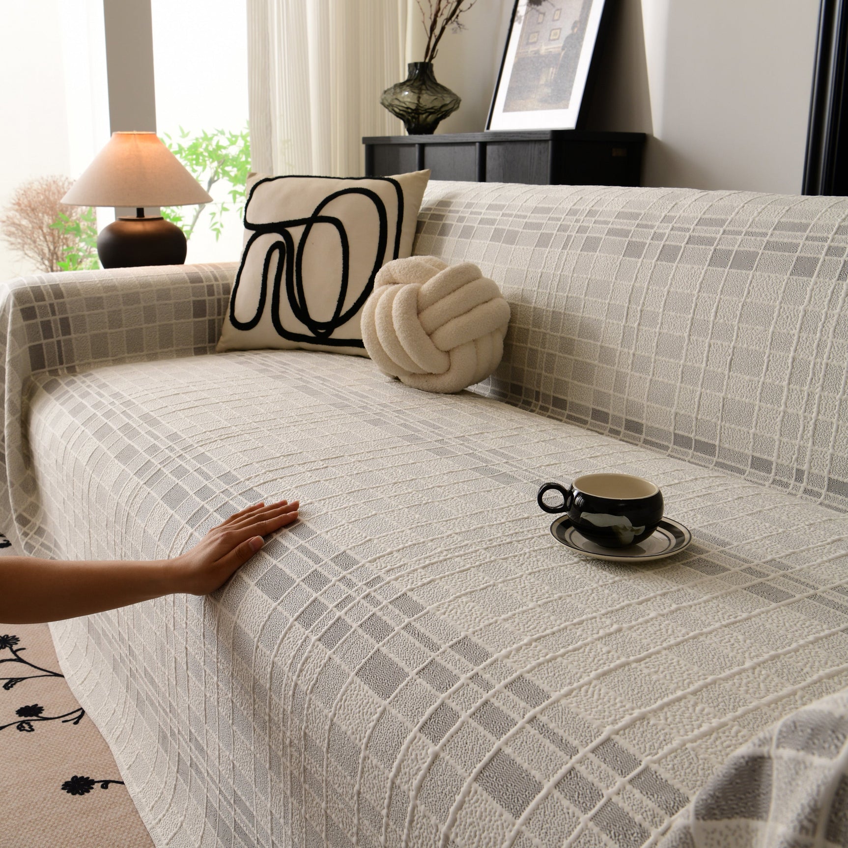 Sofa Cover Throw with Subtle Textured Stripes Lightweight Smooth Couch Slipcover - Ornate Home
