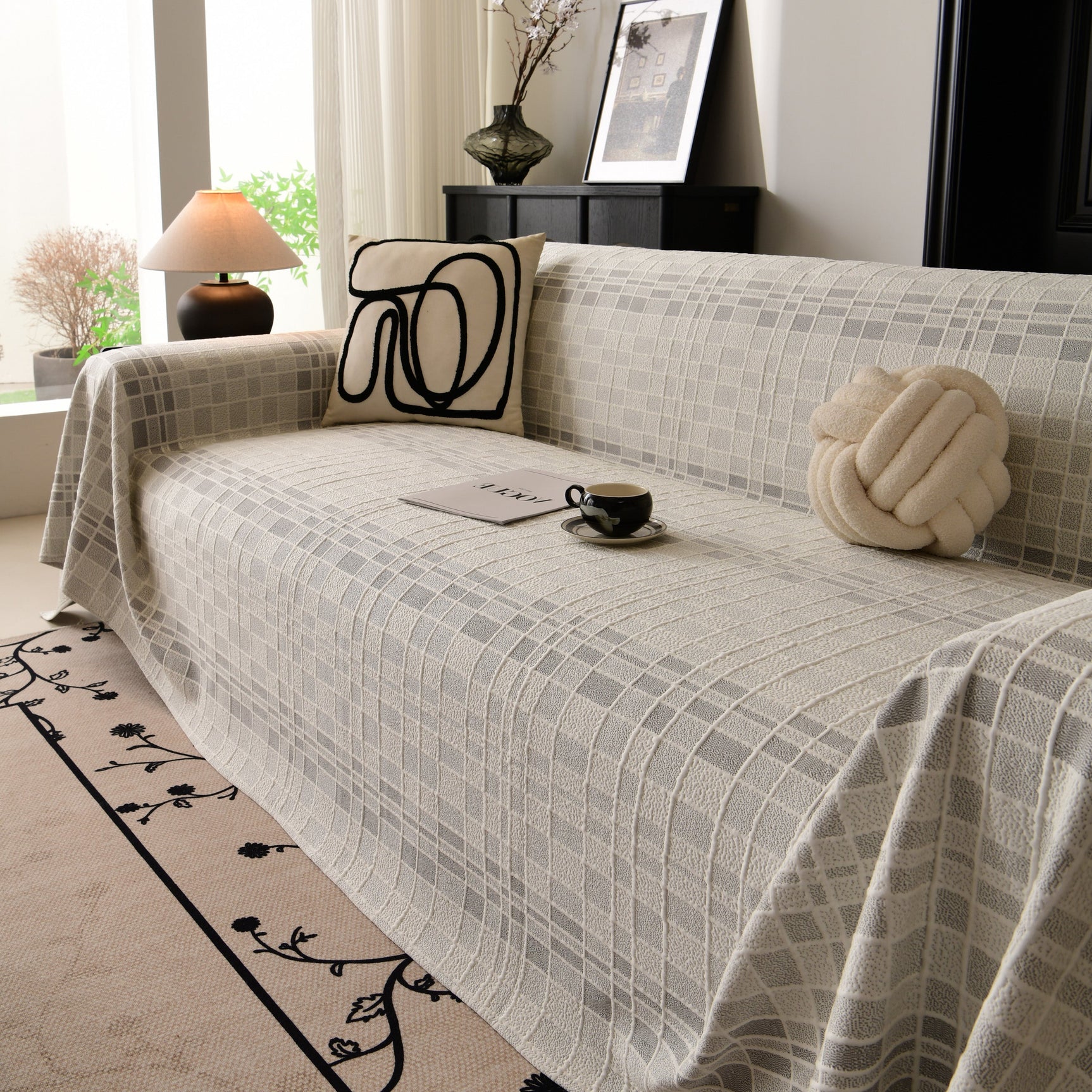 Sofa Cover Throw with Subtle Textured Stripes Lightweight Smooth Couch Slipcover - Ornate Home