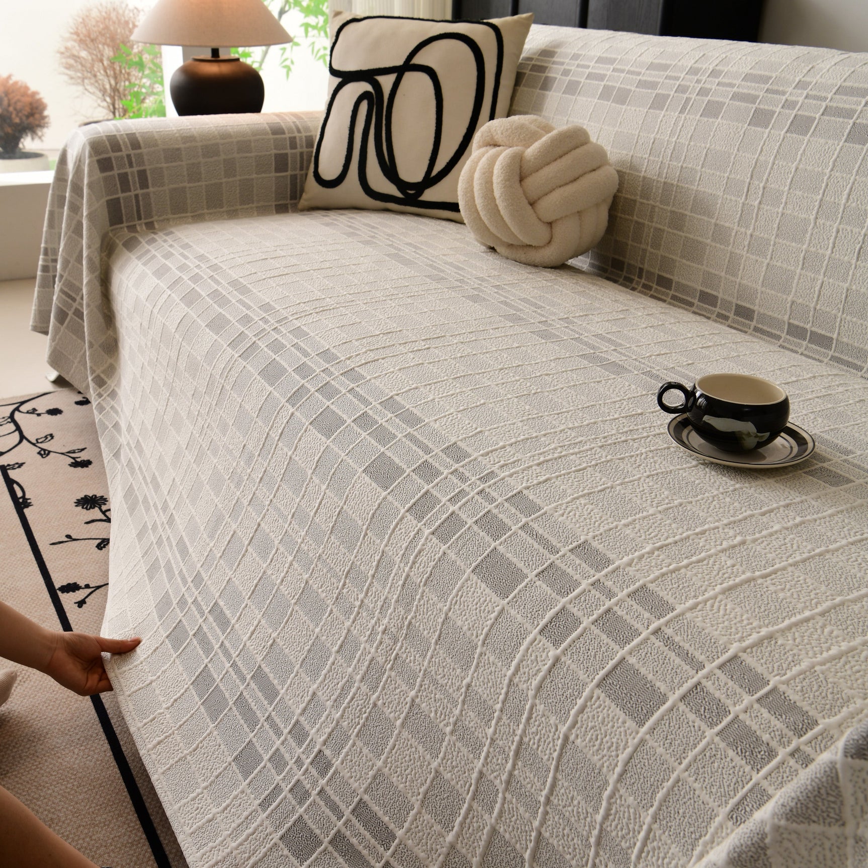 Sofa Cover Throw with Subtle Textured Stripes Lightweight Smooth Couch Slipcover - Ornate Home