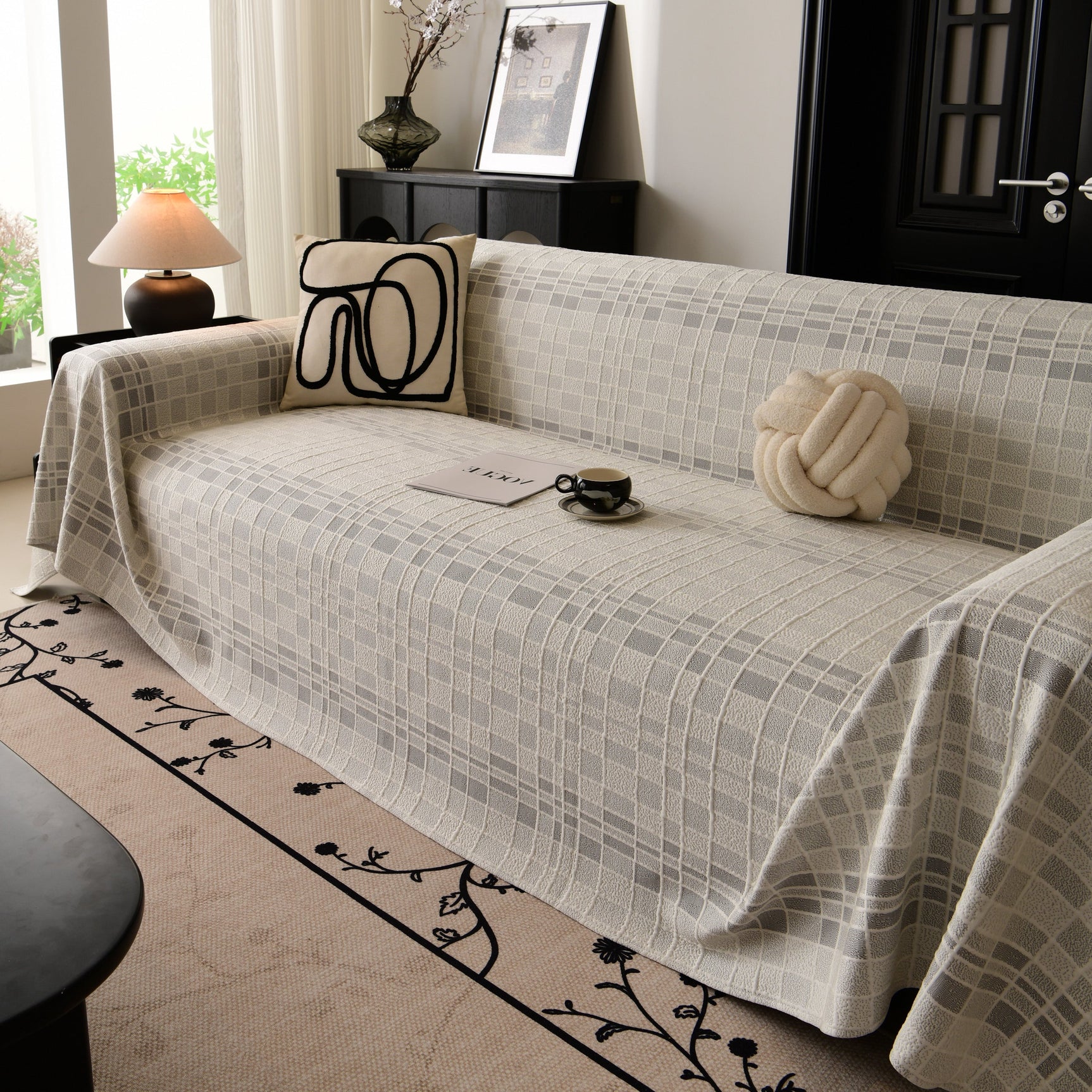 Sofa Cover Throw with Subtle Textured Stripes Lightweight Smooth Couch Slipcover - Ornate Home
