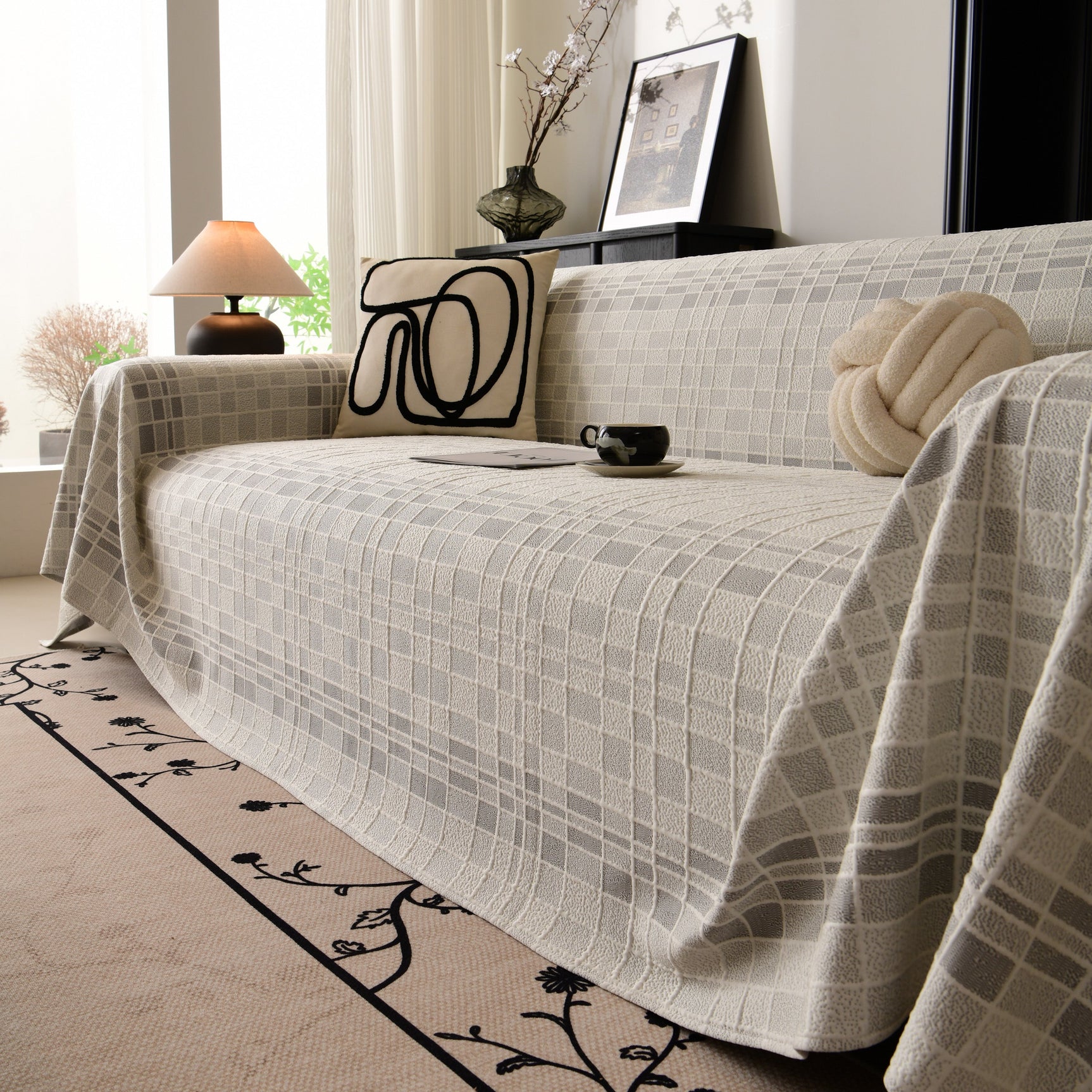 Sofa Cover Throw with Subtle Textured Stripes Lightweight Smooth Couch Slipcover - Ornate Home