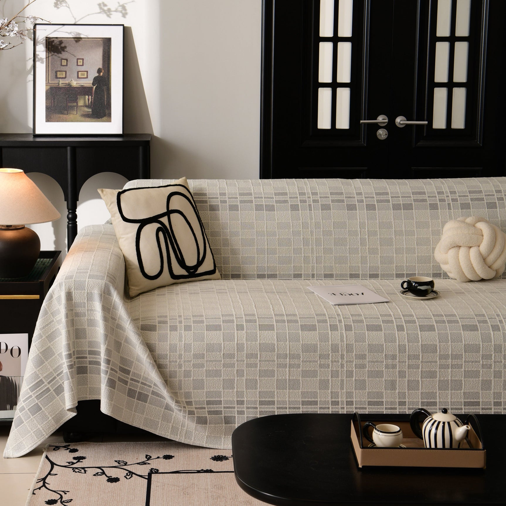 Sofa Cover Throw with Subtle Textured Stripes Lightweight Smooth Couch Slipcover - Ornate Home