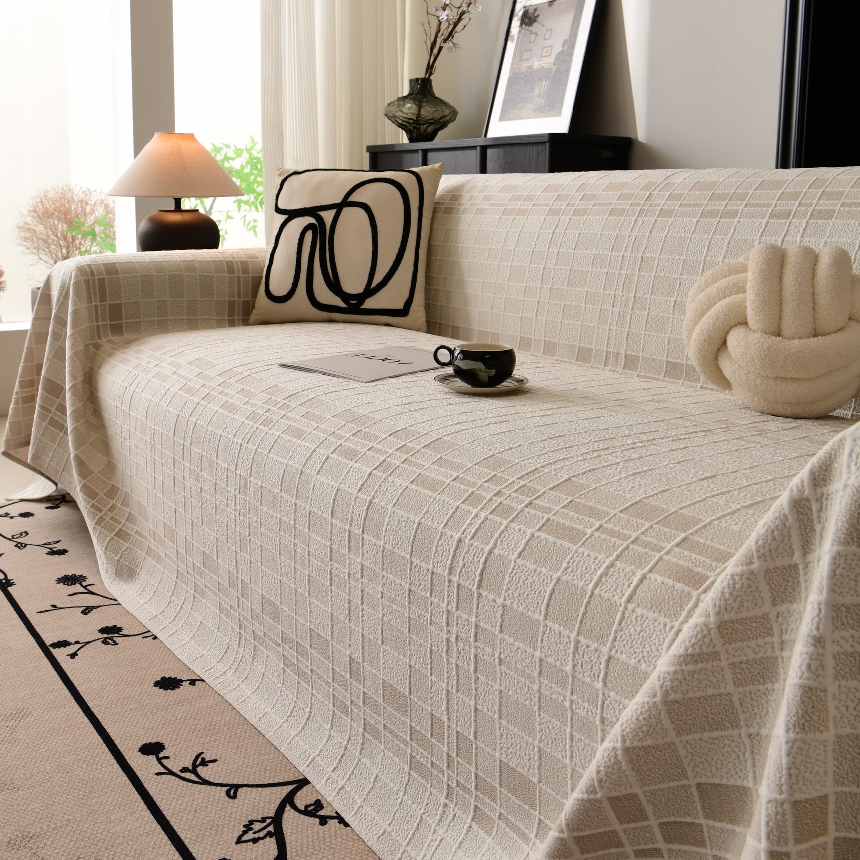 Sofa Cover Throw with Subtle Textured Stripes Lightweight Smooth Couch Slipcover - Ornate Home