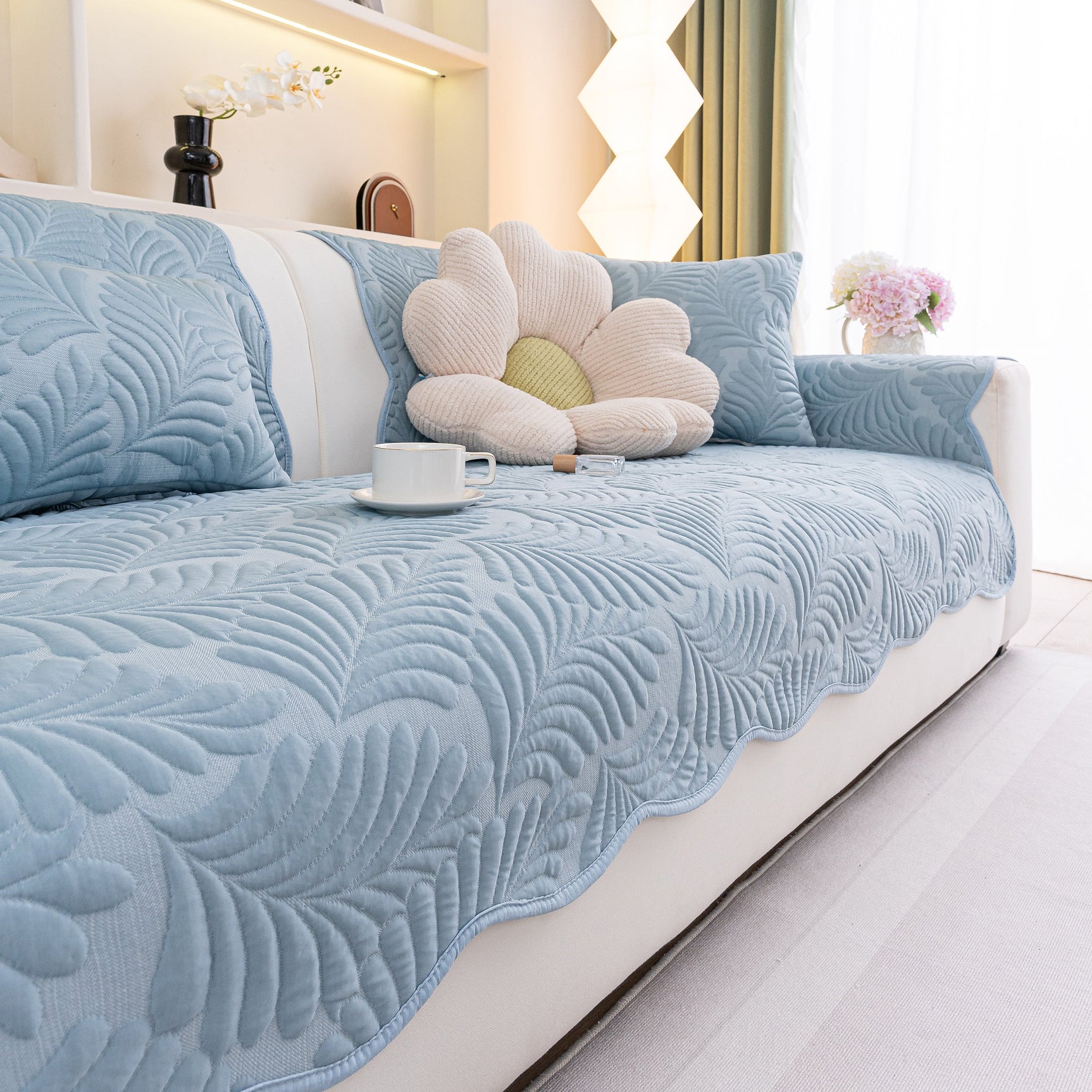 Sofa Cover for Leather & Fabric Couches, 3D Leaf Embossed Quilted Furniture Covers - Ornate Home