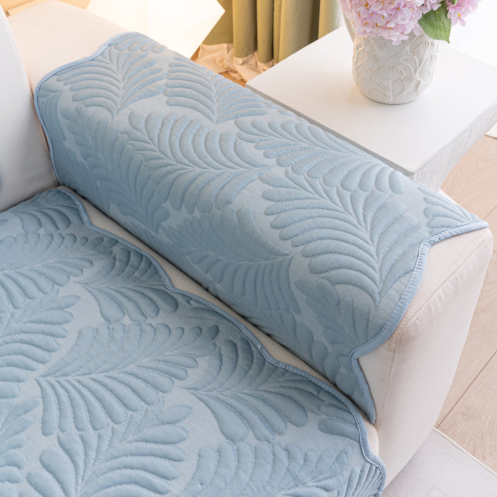 Sofa Cover for Leather & Fabric Couches, 3D Leaf Embossed Quilted Furniture Covers - Ornate Home