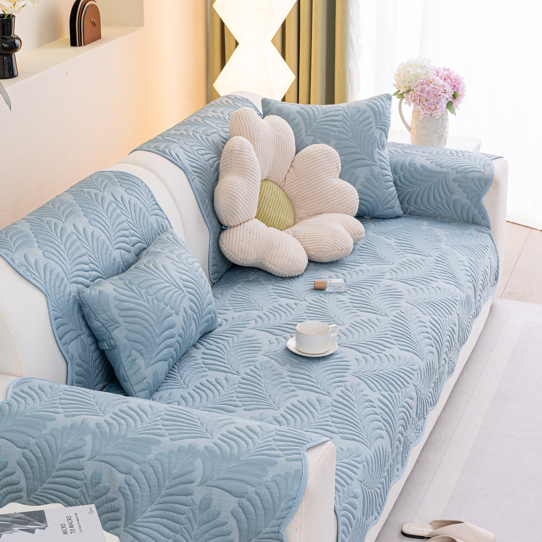 Sofa Cover for Leather & Fabric Couches, 3D Leaf Embossed Quilted Furniture Covers - Ornate Home