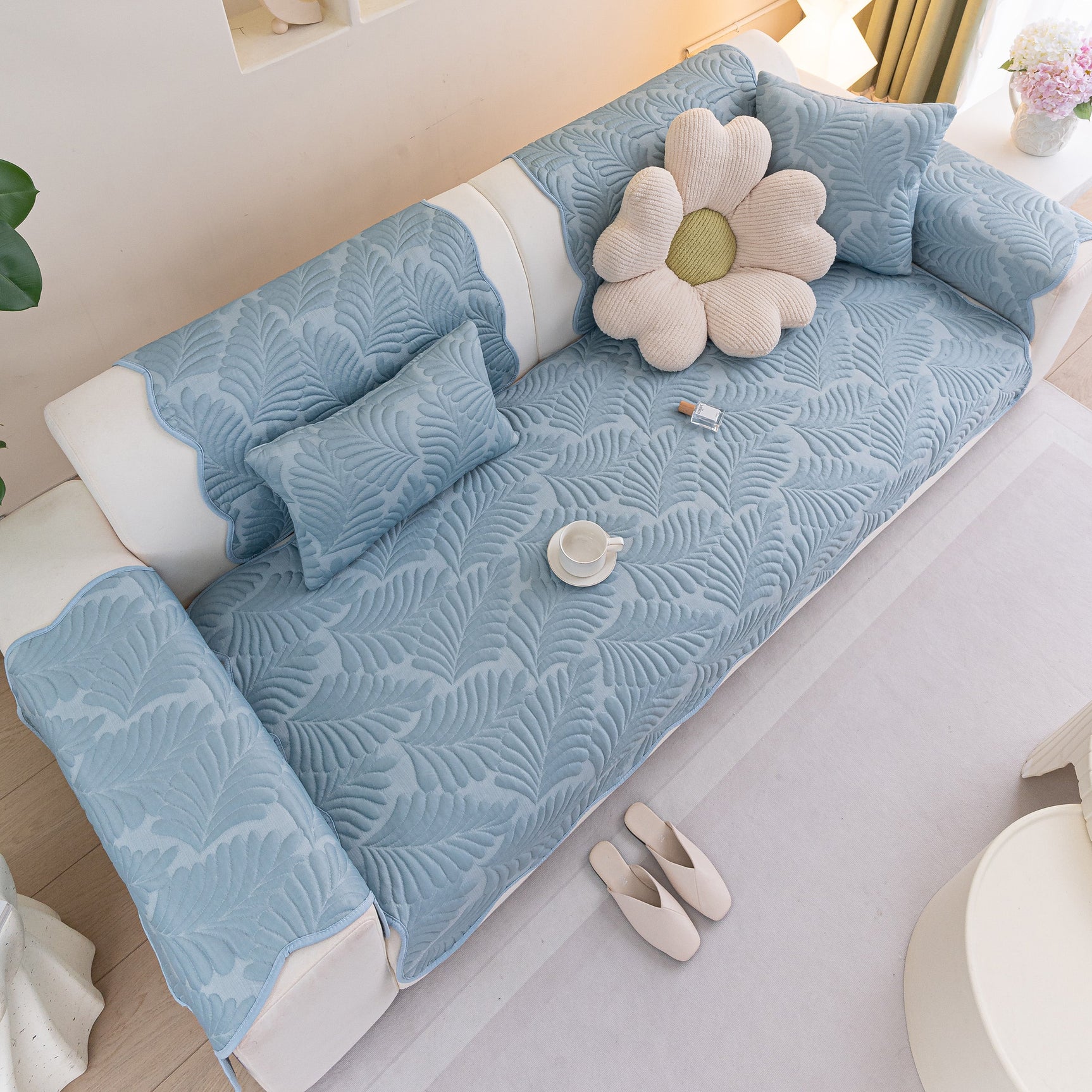 Sofa Cover for Leather & Fabric Couches, 3D Leaf Embossed Quilted Furniture Covers - Ornate Home