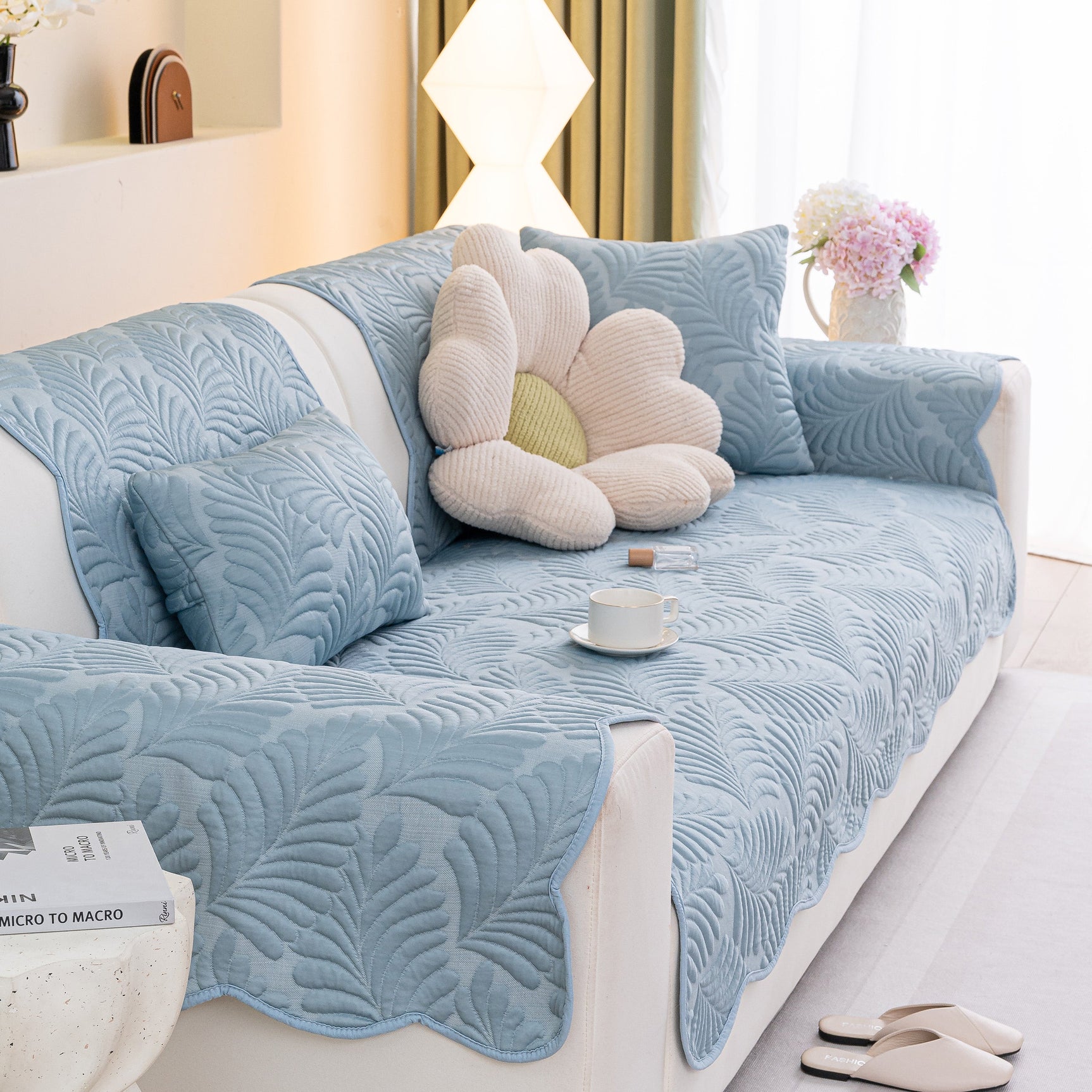 Sofa Cover for Leather & Fabric Couches, 3D Leaf Embossed Quilted Furniture Covers - Ornate Home