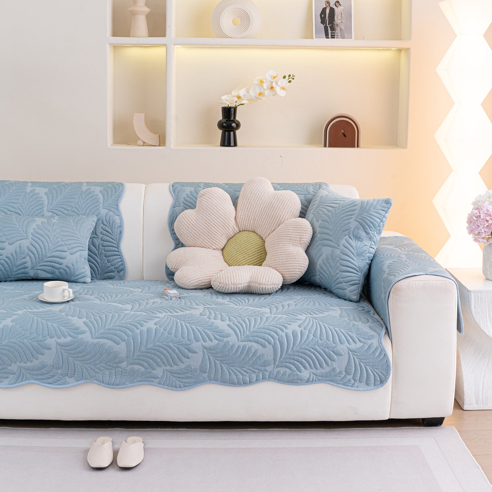 Sofa Cover for Leather & Fabric Couches, 3D Leaf Embossed Quilted Furniture Covers - Ornate Home