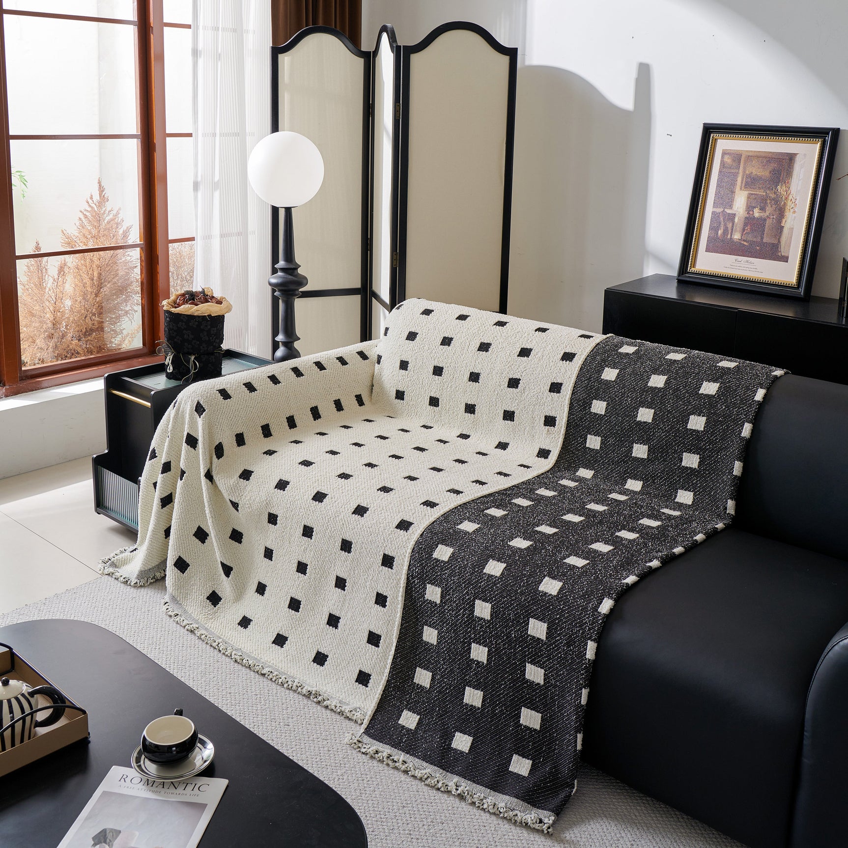 Sofa Throw Blanket with Woven Geometric Pattern & Tassels, Soft & Thick Couch Cover - Ornate Home