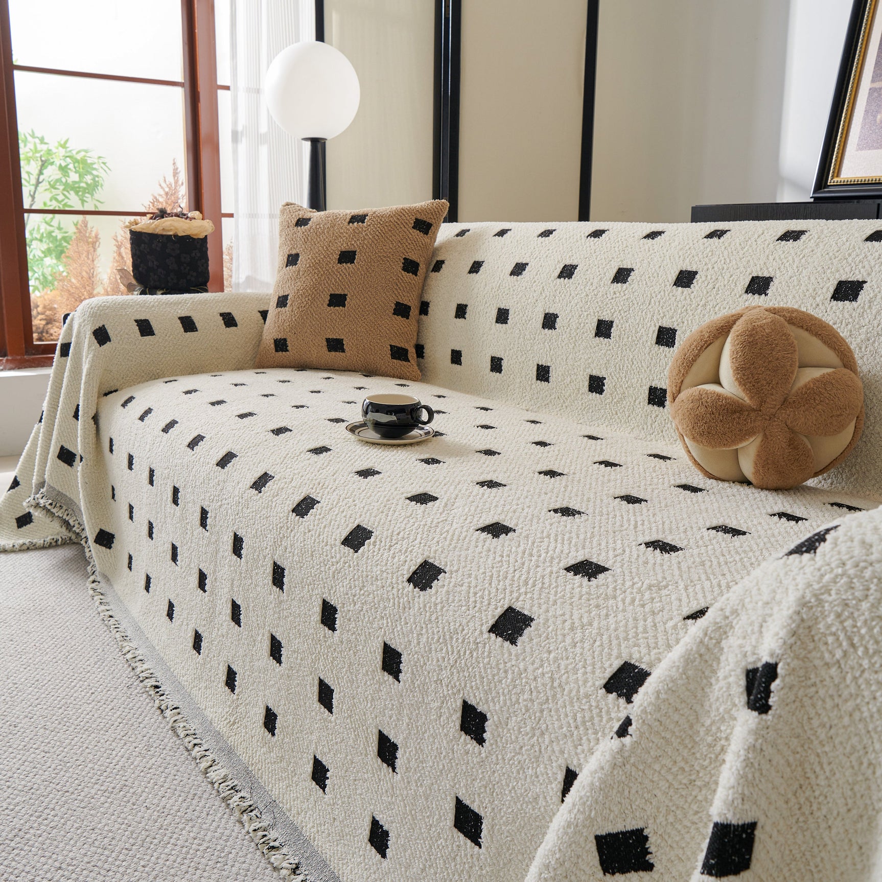 Sofa Throw Blanket with Woven Geometric Pattern & Tassels, Soft & Thick Couch Cover - Ornate Home