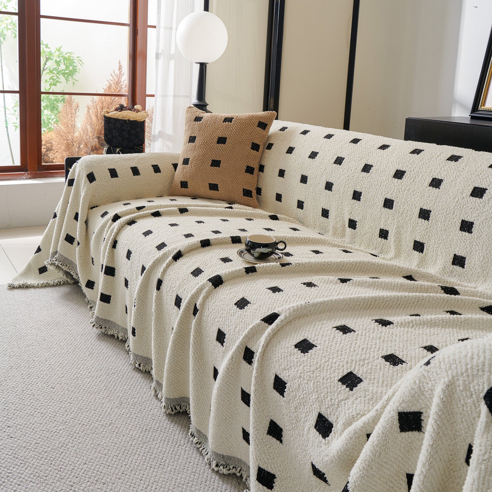 Sofa Throw Blanket with Woven Geometric Pattern & Tassels, Soft & Thick Couch Cover - Ornate Home