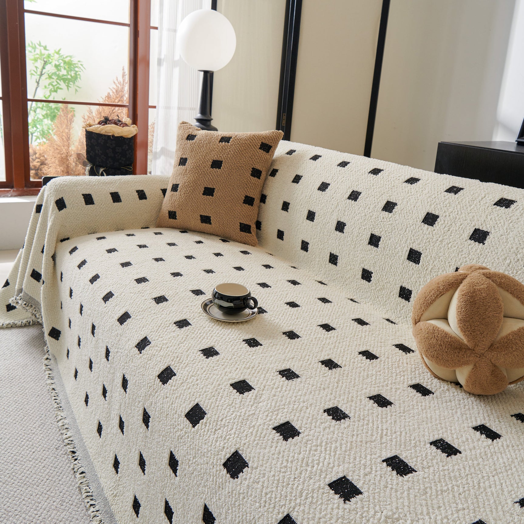 Sofa Throw Blanket with Woven Geometric Pattern & Tassels, Soft & Thick Couch Cover - Ornate Home