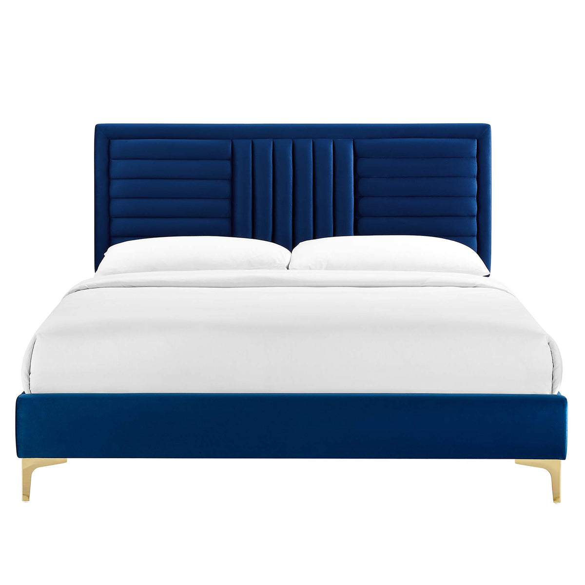 Sofia Navy Channel Tufted Performance Velvet Full Platform Bed - Ornate Home