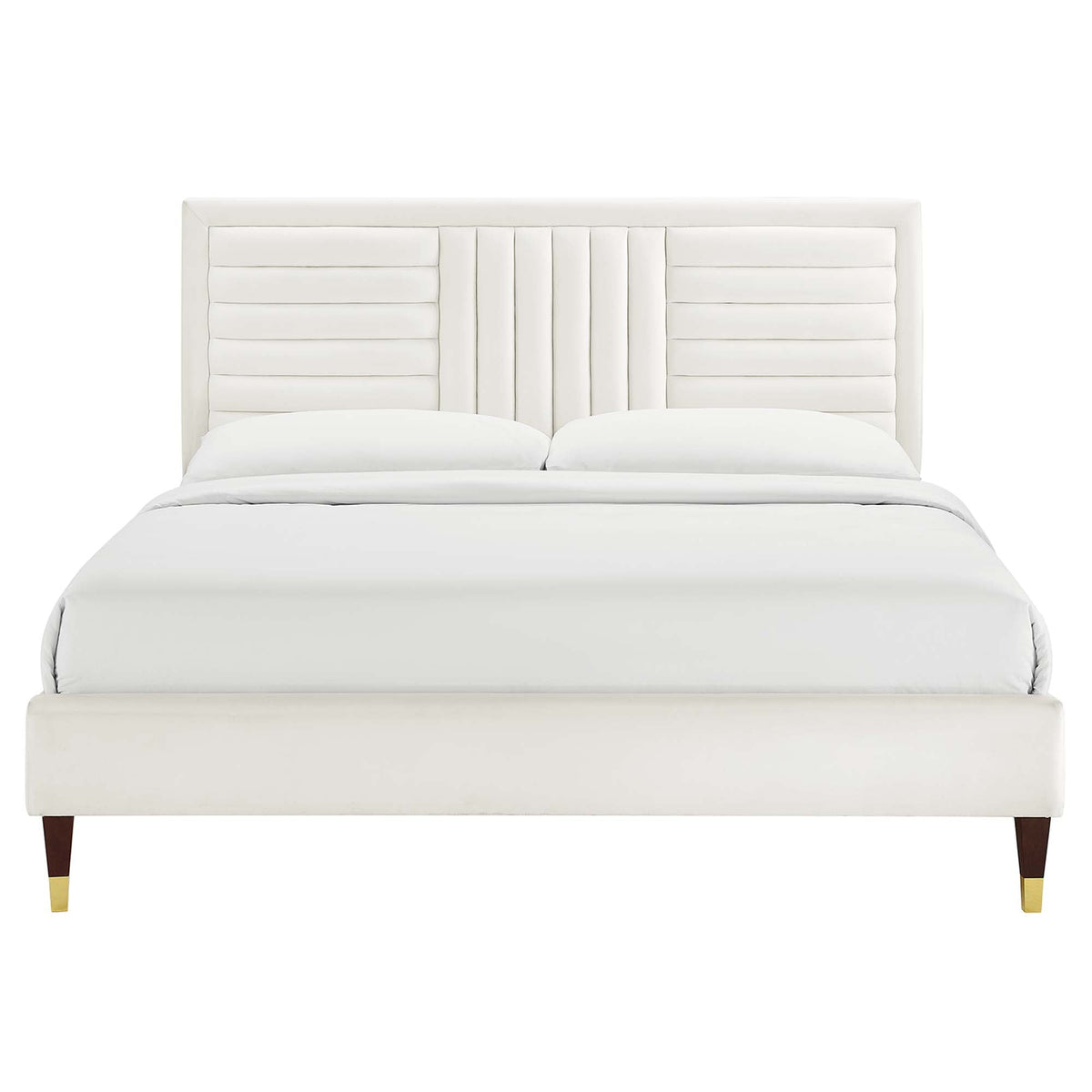 Sofia White Channel Tufted Performance Velvet Full Platform Bed - 81.5x57.5" - Ornate Home