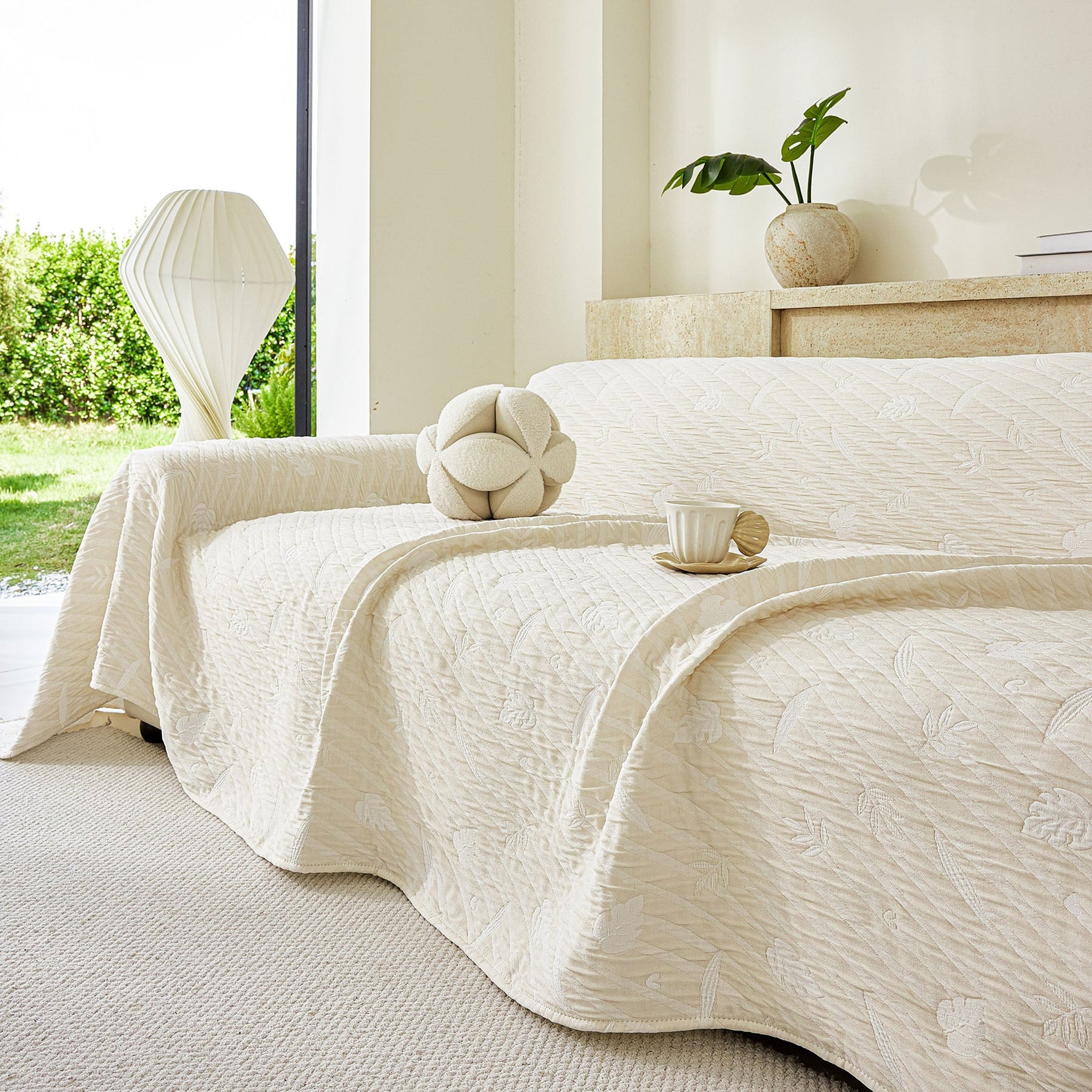 Soft Breathable Sofa Cover Blanket,Botanical Embossed Furniture Protector Throw Cover - Ornate Home