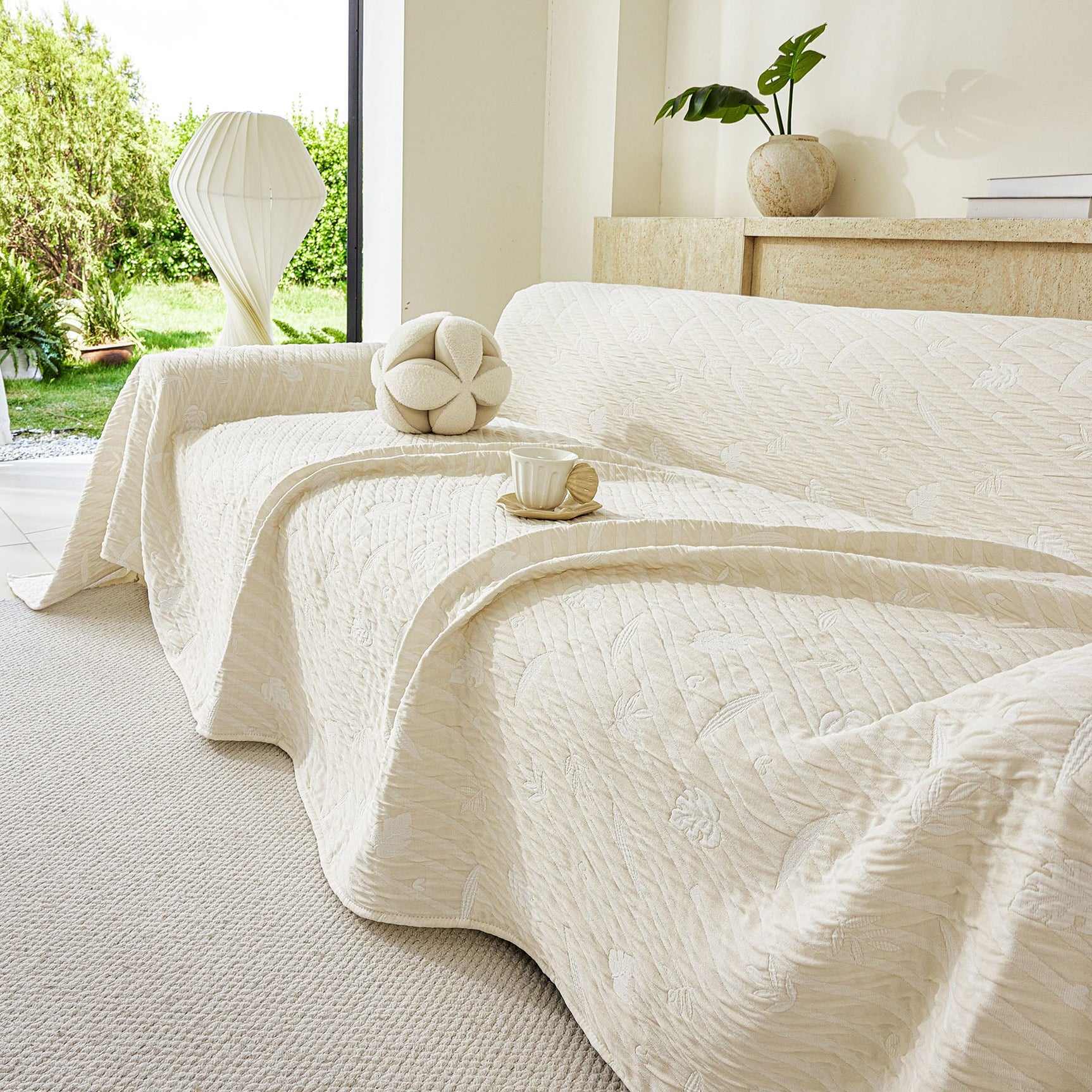 Soft Breathable Sofa Cover Blanket,Botanical Embossed Furniture Protector Throw Cover - Ornate Home
