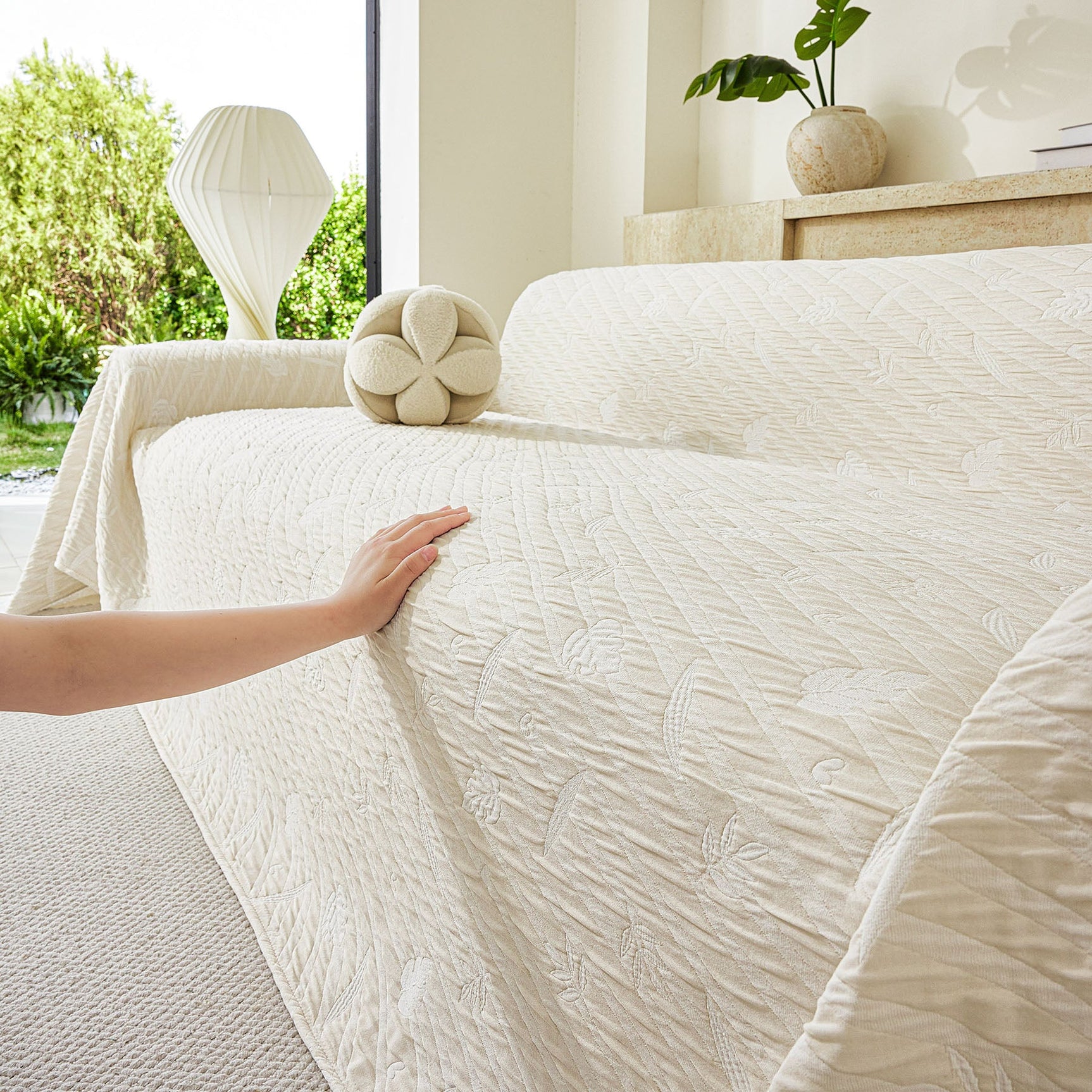 Soft Breathable Sofa Cover Blanket,Botanical Embossed Furniture Protector Throw Cover - Ornate Home