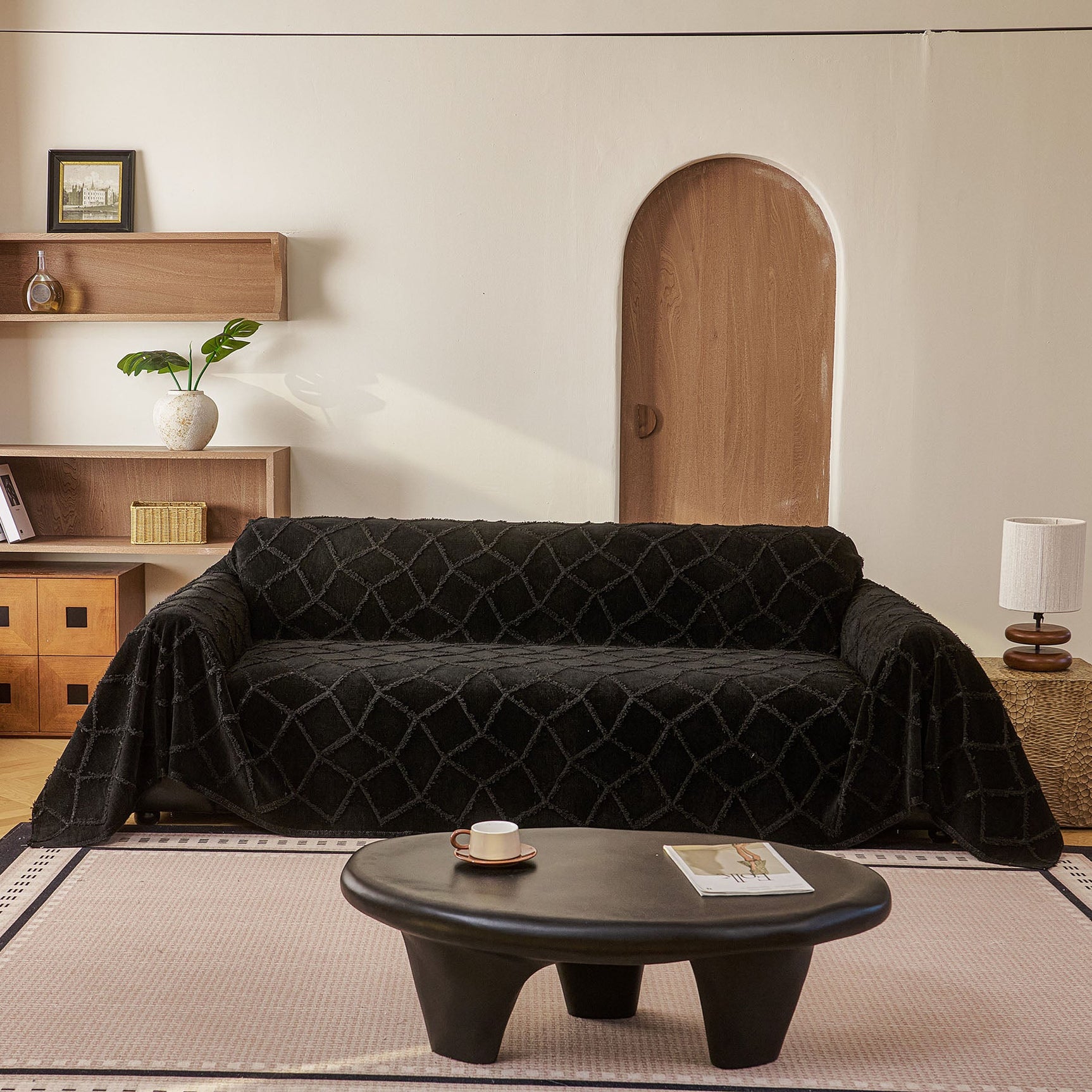 Soft Chenille Sofa Throw Cover, Raised Geometric Texture Furniture Protector Blanket - Ornate Home