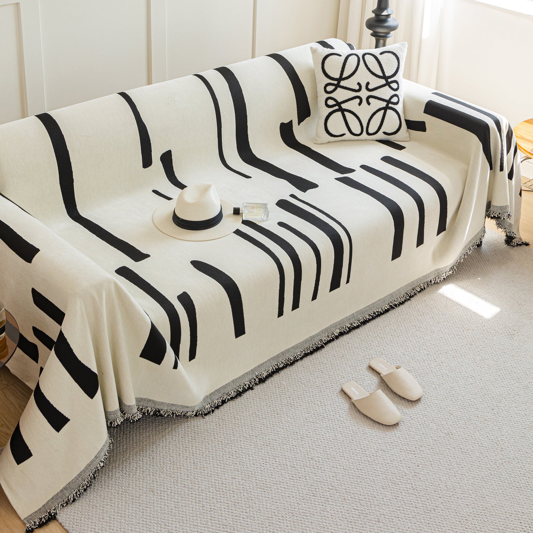Soft Cozy Chenille Throw Cover for Couch with Tassel Accents, Dustproof Soft Throws for Sofa - Ornate Home
