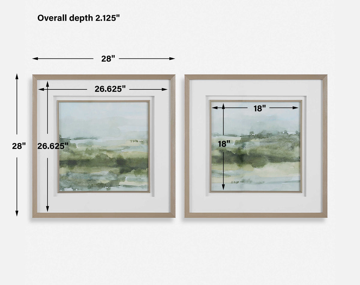 Soft Sage Green/White Abstract Landscape Prints (Set of 2) - Ornate Home