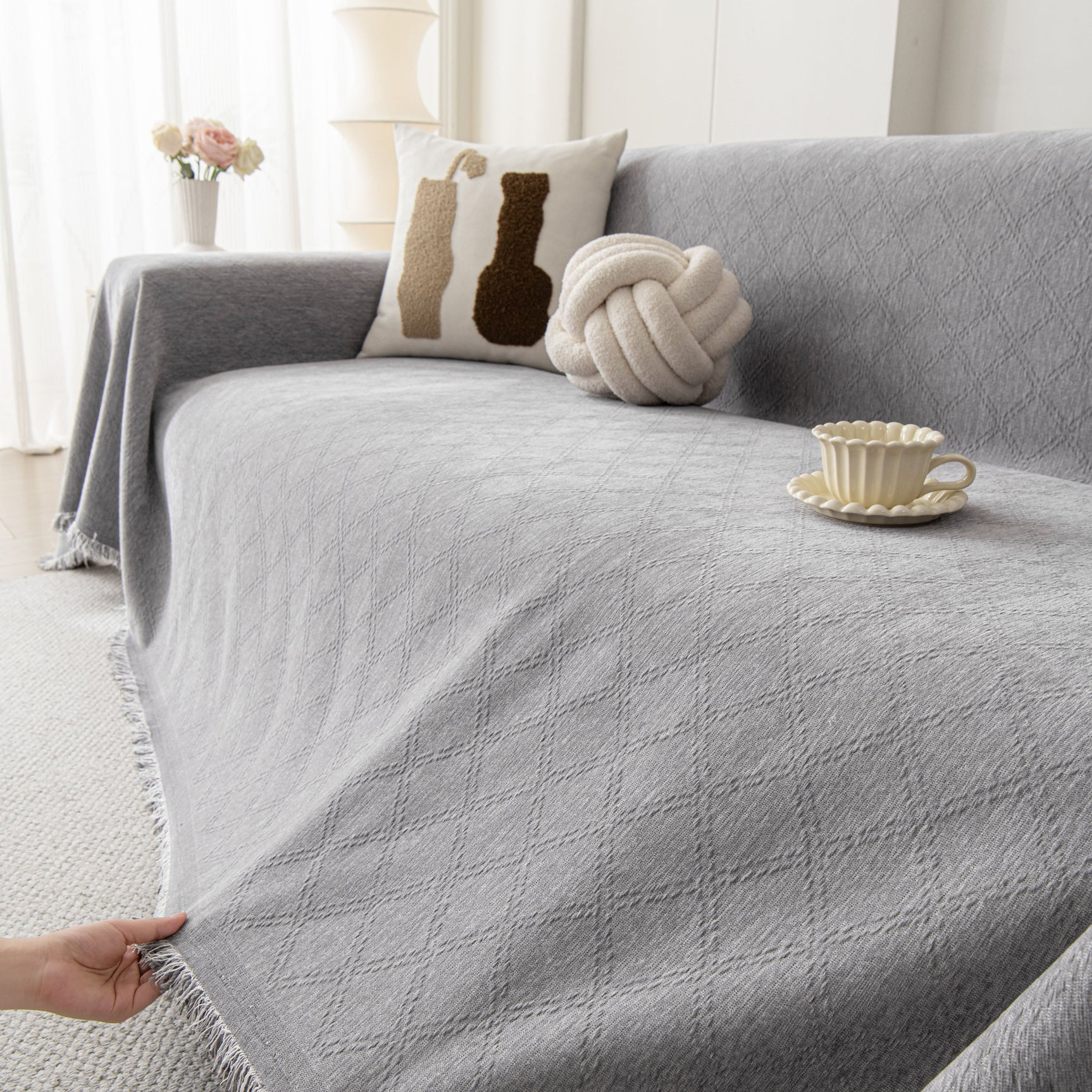 Soft Textured Couch Cover Slipcover Blanket, Modern Couch Covers for Dogs Washable - Ornate Home