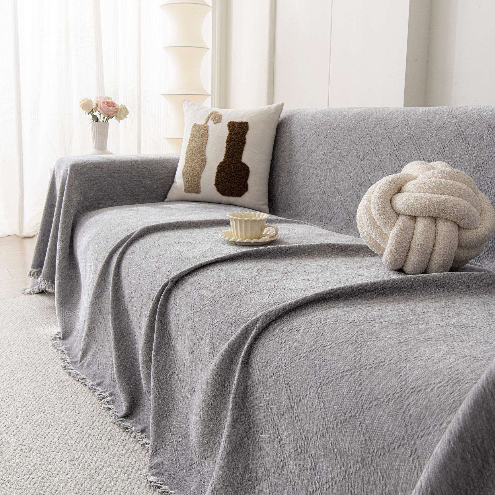 Soft Textured Couch Cover Slipcover Blanket, Modern Couch Covers for Dogs Washable - Ornate Home