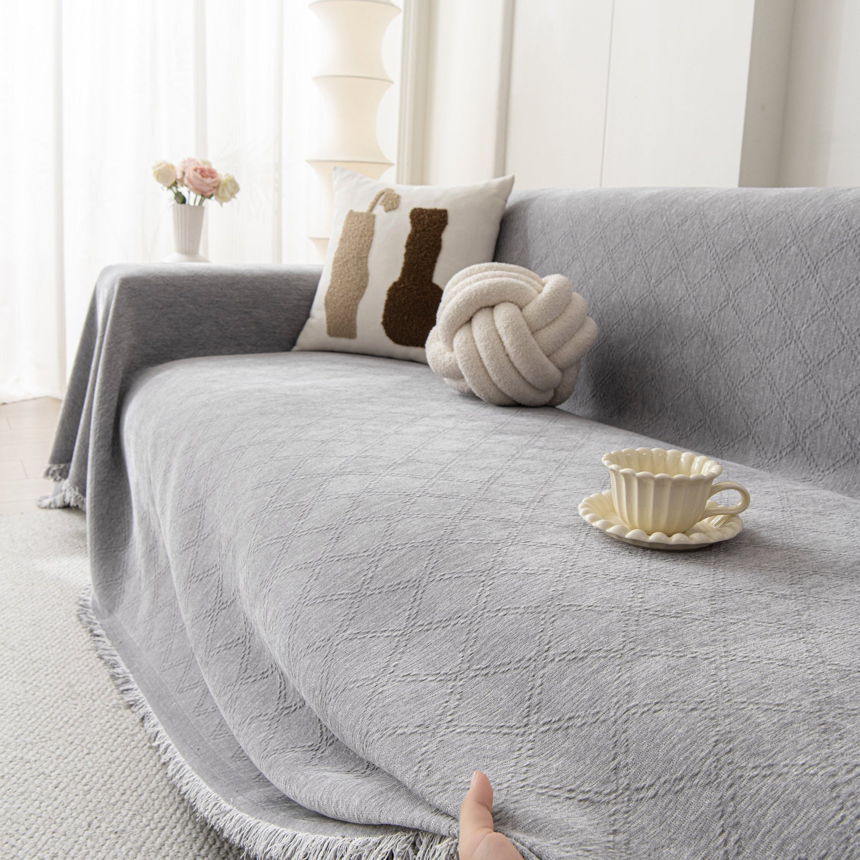 Soft Textured Couch Cover Slipcover Blanket, Modern Couch Covers for Dogs Washable - Ornate Home