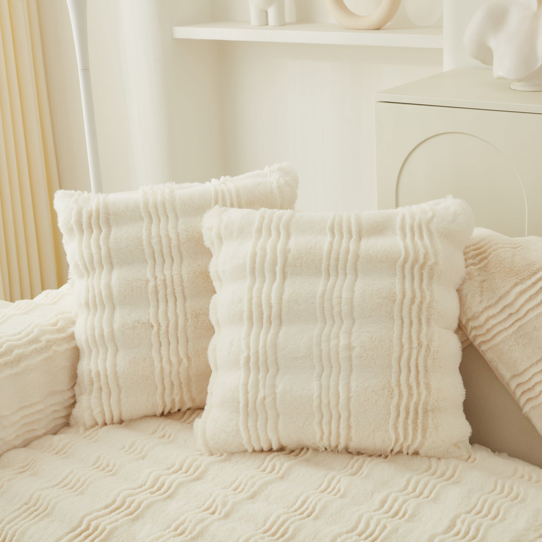 Soft Thick Faux Fur Sofa Cover Stripe Fluffy Fuzzy Non-Slip Washable Couch Covers - Ornate Home
