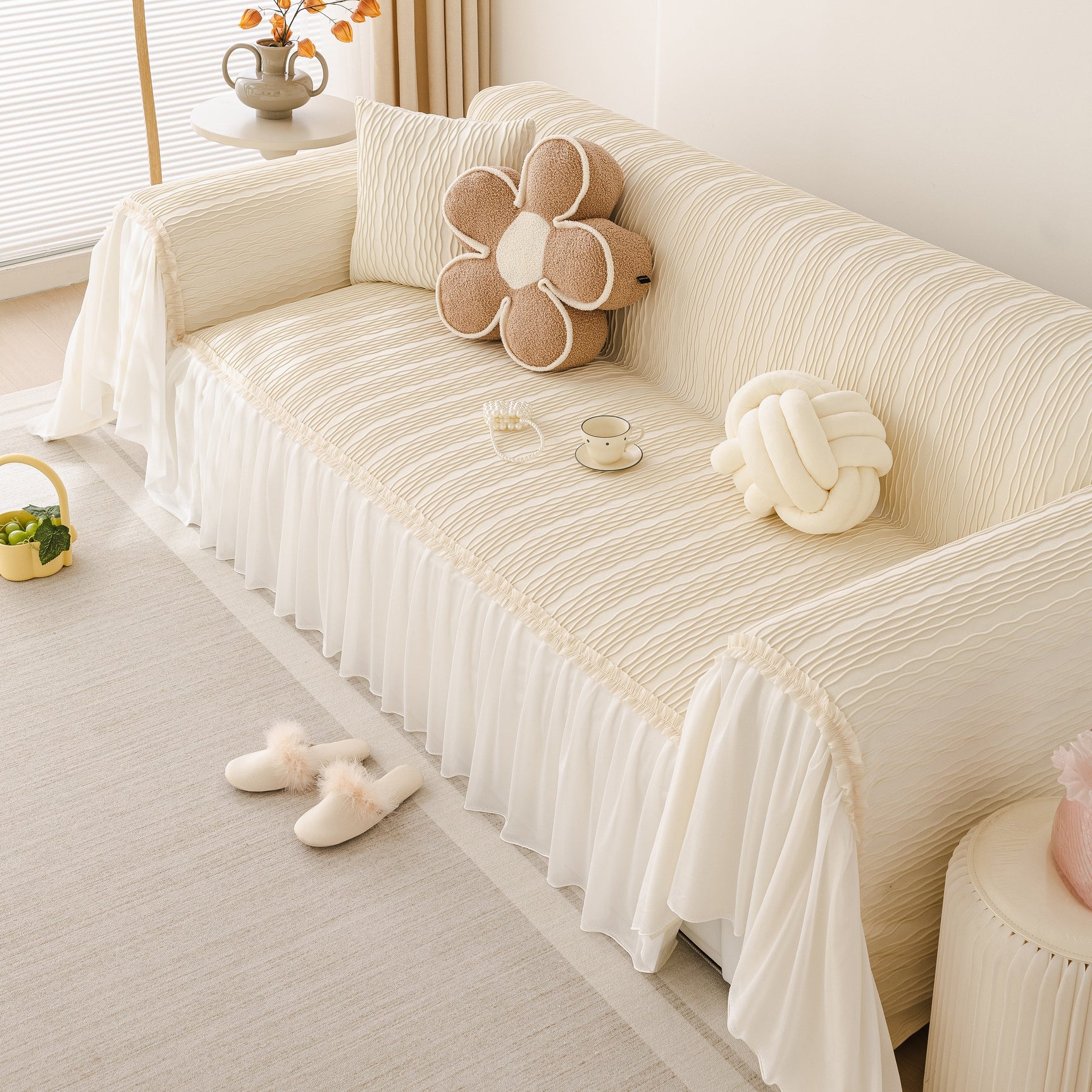 Soft Warm Flannel Couch Cover Throw Blanket with French Flounce, Beautiful Furniture Throws for Sofas - Ornate Home