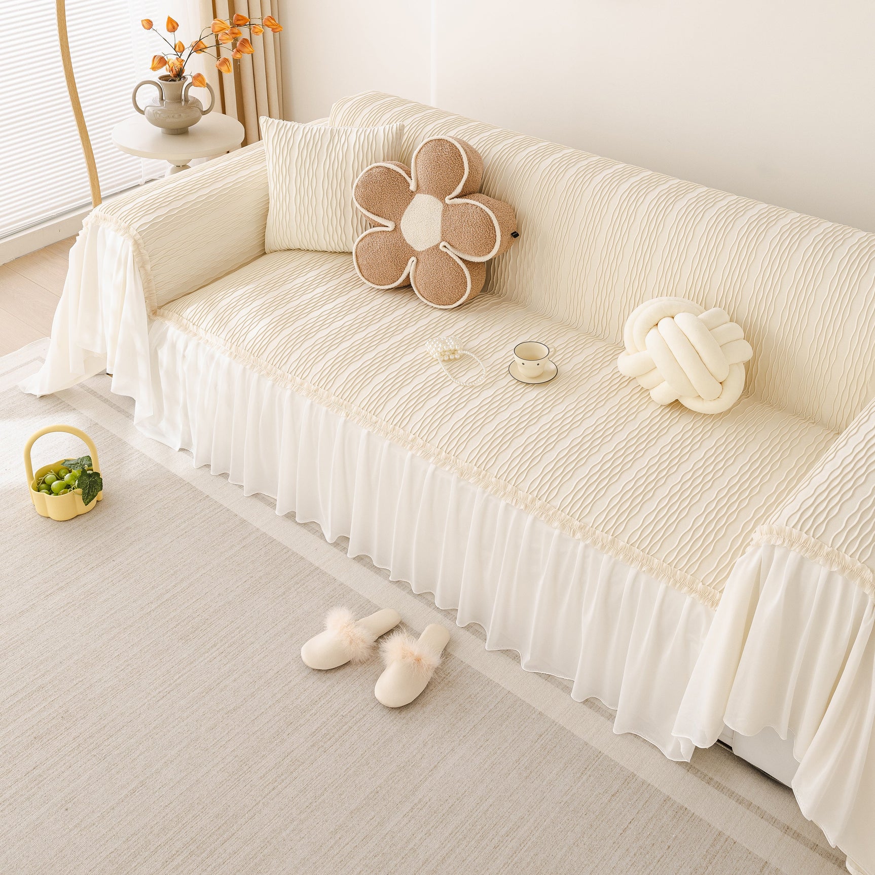 Soft Warm Flannel Couch Cover Throw Blanket with French Flounce, Beautiful Furniture Throws for Sofas - Ornate Home