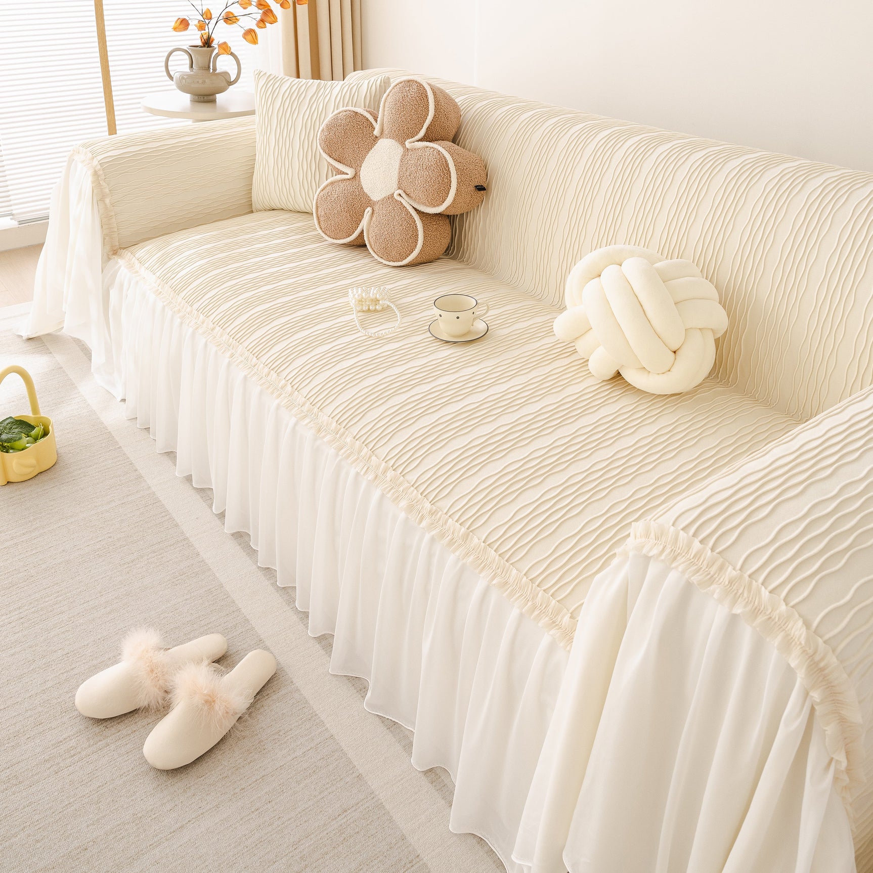 Soft Warm Flannel Couch Cover Throw Blanket with French Flounce, Beautiful Furniture Throws for Sofas - Ornate Home