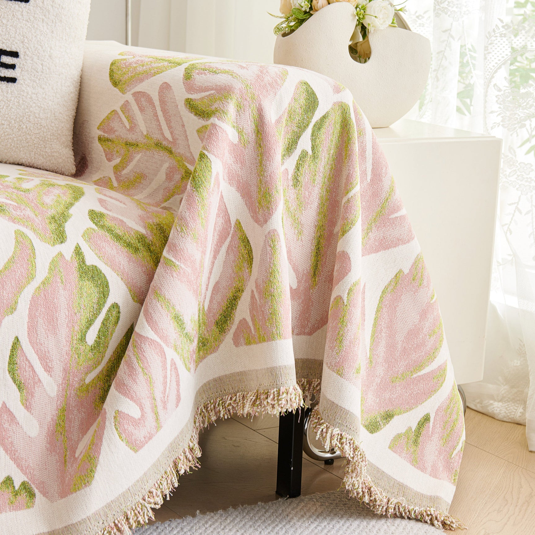 Soft Woven Leaf Couch Blanket, Pet-friendly Sectional Sofa Slipcover For Cats Dogs - Ornate Home